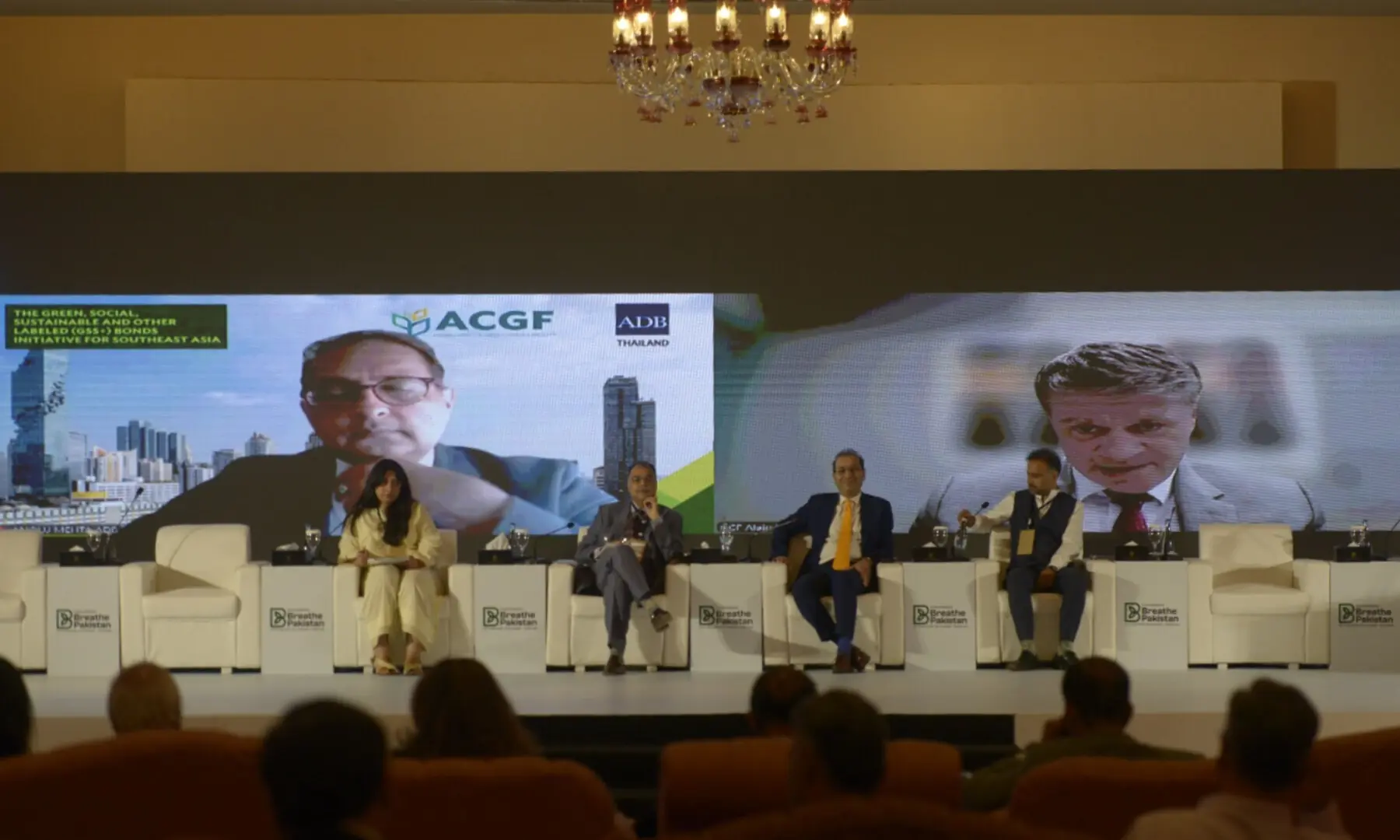 Alain Beauvillard addresses the Breathe Pakistan conference via video link. &mdash; White Star/Muhammad Asim