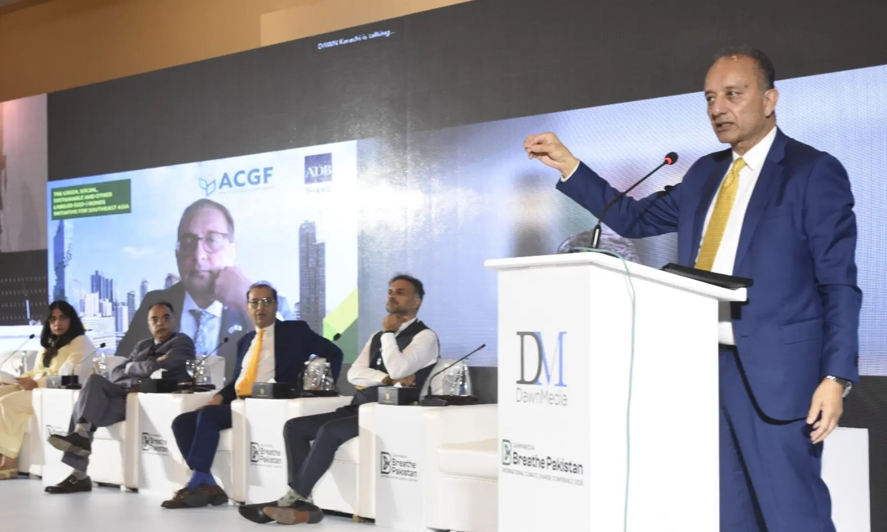 Climate Change Minister Musadik Malik speaks at the Breathe Pakistan conference. &mdash; White Star/ Tanveer Shahzad