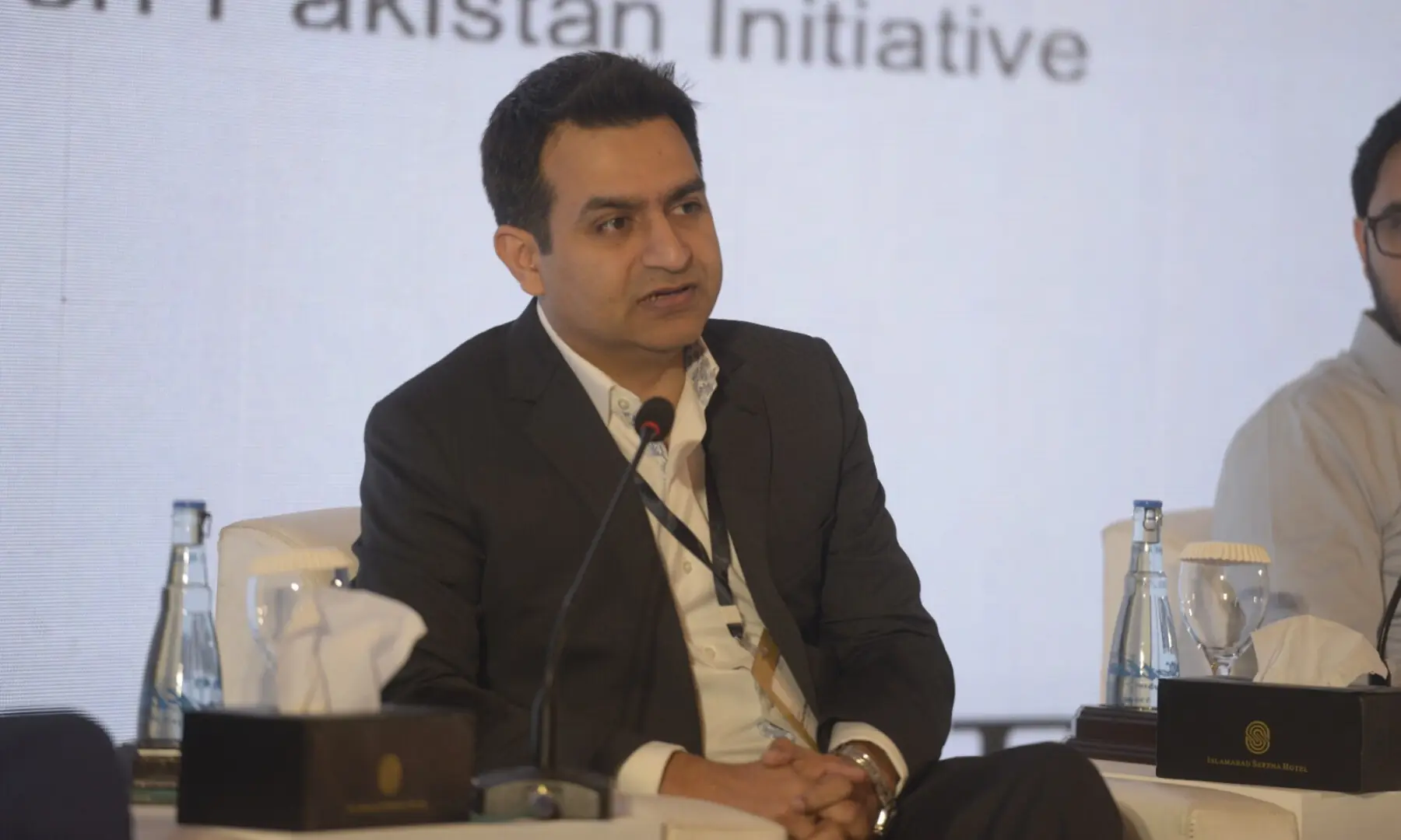 Hamza Kamal, marketing head at Syngenta Pakistan, speaks at the Breathe Pakistan conference. &mdash; White Star/ Muhammad Asim