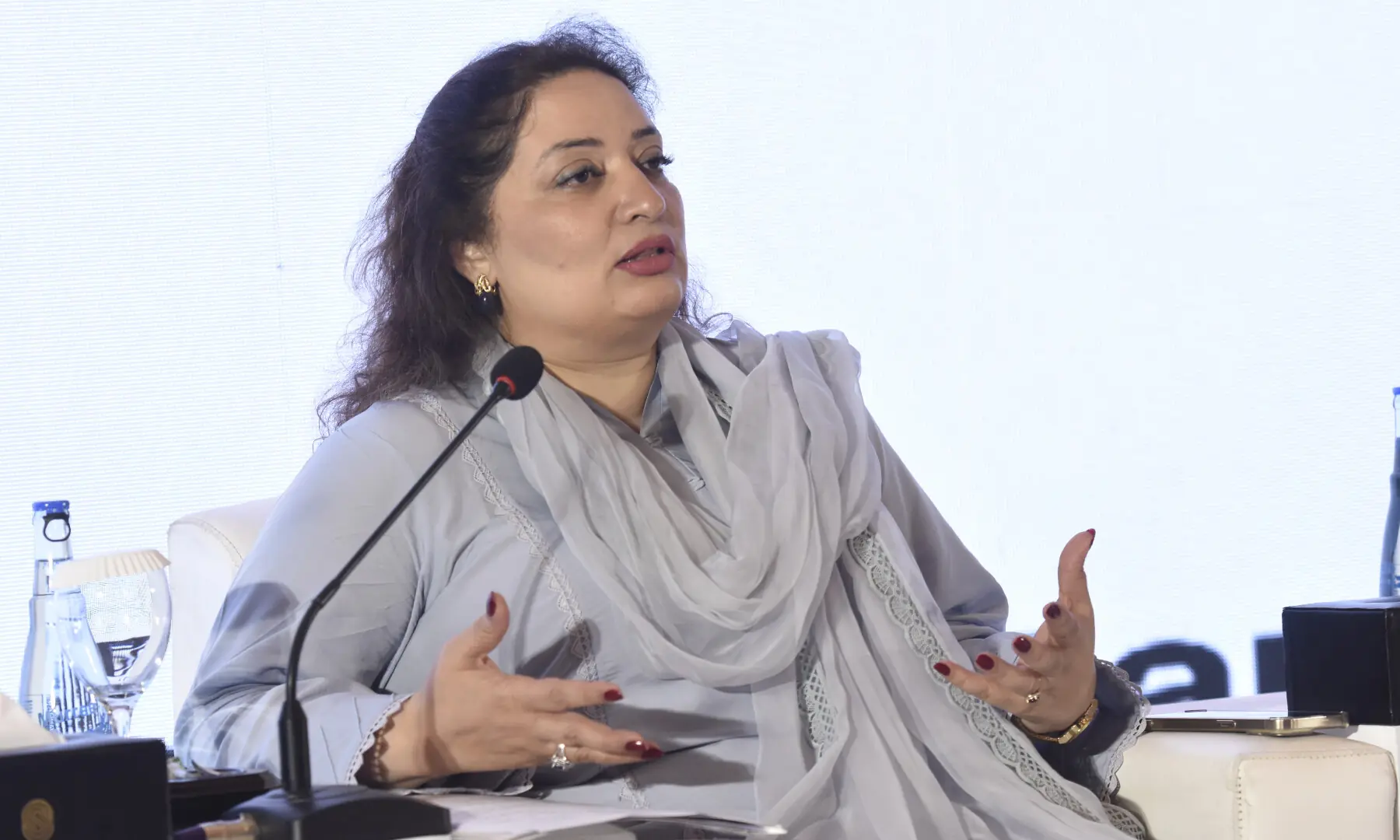 Romina Khurshid Alam speaks at the Breathe Pakistan conference. &mdash; White Star/Tanveer Shahzad