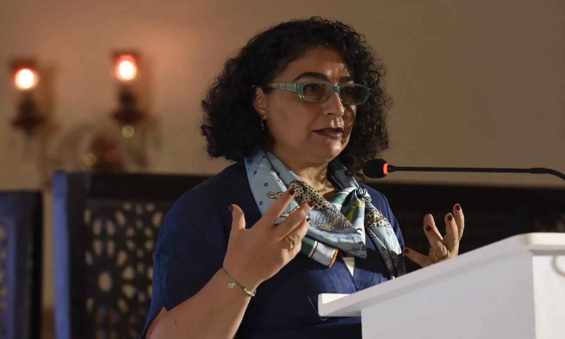  UNEP Head of Adaptation &amp; Resilience Mirey Atallah speaks at the Breathe Pakistan conference.  &mdash; White Star/ Tanveer Shahzad 