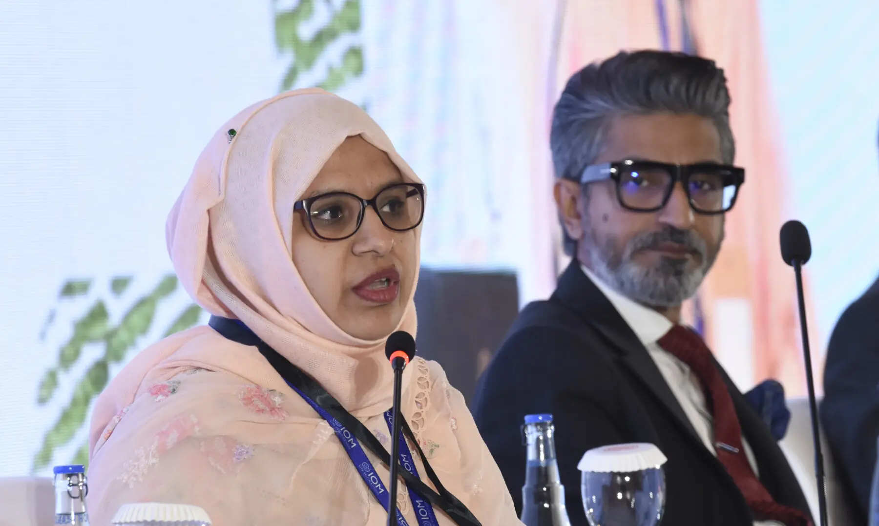 Sumera Izhar, recovery advisor at IOM Pakistan, speaks at Day 2 of Breathe Pakistan. &mdash; White Star/ Tanveer Shahzad