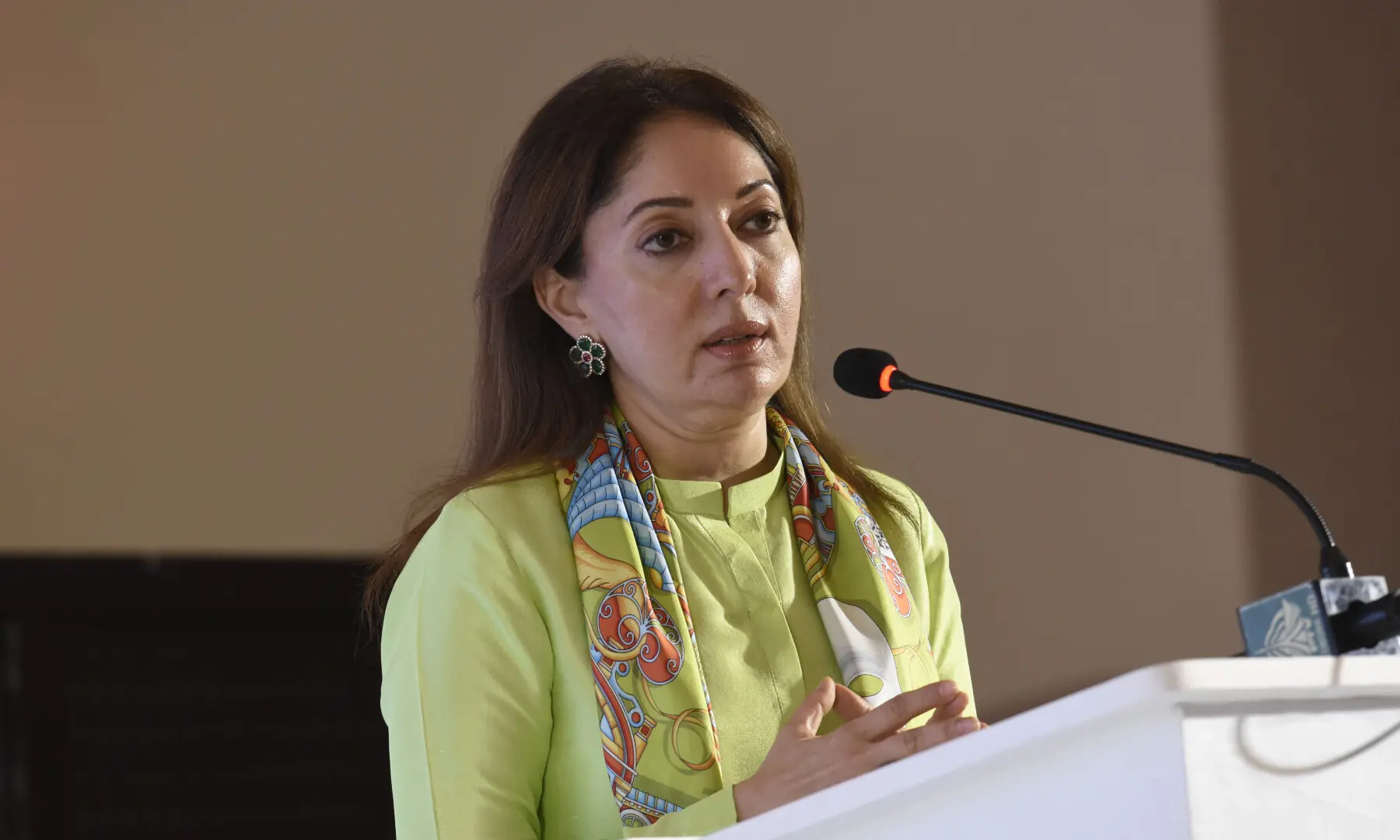 PPP MNA Sharmila Faruqui speaks at Breathe Pakistan conference. &mdash; White Star/ Tanveer Shahzad