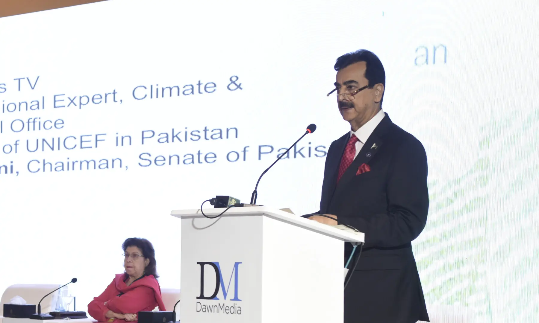Senate Chairman Yousuf Raza Gilani speaks at Breathe Pakistan conference. &mdash; White Star/ Tanveer Shahzad