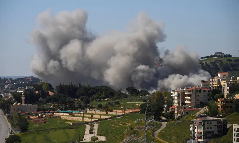 NABATIEH (Lebanon): Smoke rises following Israeli strikes in this southern Lebanese town. A day after Israel targeted a Hezbollah commander in its first strike on Beirut&rsquo;s suburbs since the truce came into effect, 12 people were killed as it continued to pummel the country&rsquo;s southern region.&mdash;Reuters