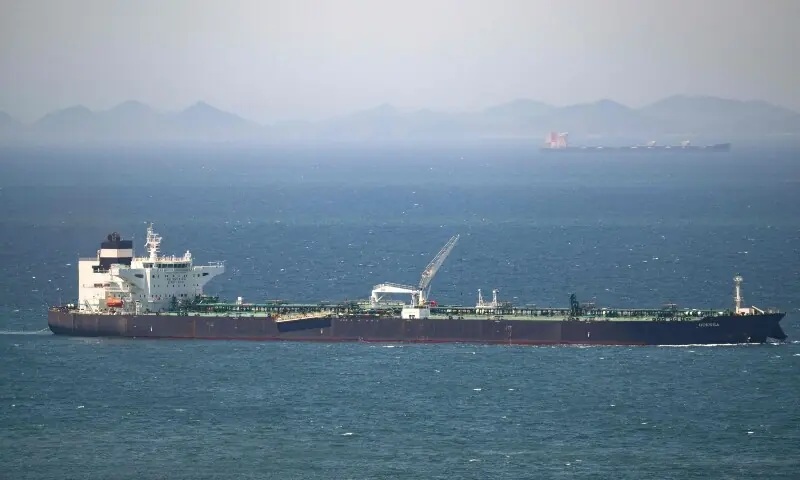 Malta-flagged oil tanker Odessa arrives near Daesan Port in Seosan City on May 8. &mdash; AFP
