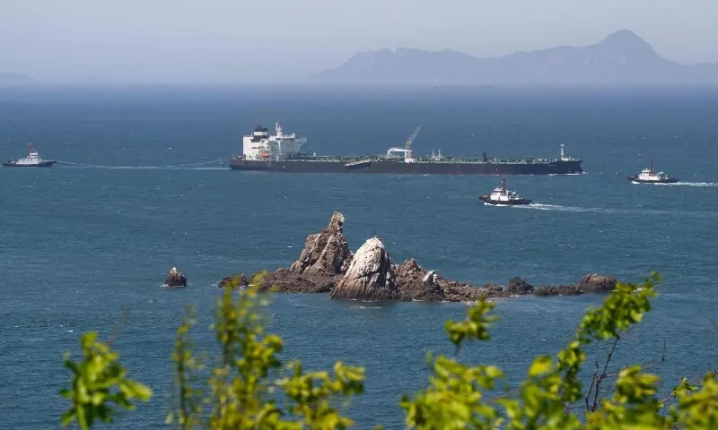 Malta-flagged oil tanker Odessa arrives near Daesan Port in Seosan City on May 8. &mdash; AFP