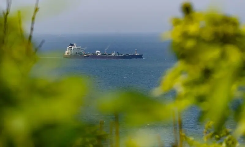 Malta-flagged oil tanker Odessa arrives near Daesan Port in Seosan City on May 8. &mdash; AFP