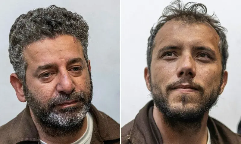 This combination of file pictures created on May 9, 2026 shows Spanish activist Saif Abu Keshek (L) and Brazil's activist Thiago Avila arriving in court, in the Israeli coastal city of Ashkelon on May 5, 2026. &mdash;AFP
