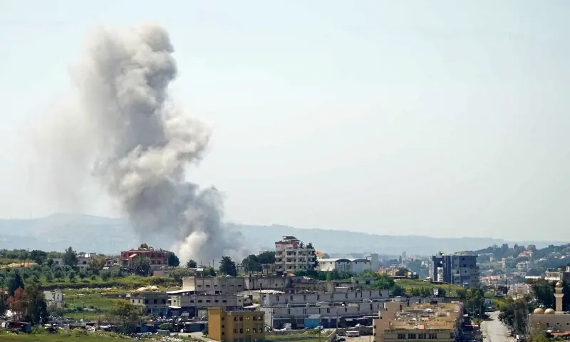 This photograph taken from the southern Lebanese area of Nabatieh shows smoke trails of Israeli shelling on the village of Mayfadoun on May 9, 2026. &mdash;AFP