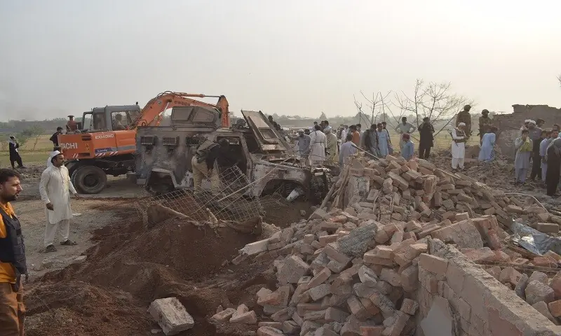The Fateh Khel police post in Bannu following the suicide attack. — Photo by author The Fateh Khel police post in Bannu following the suicide attack. — Photo by author