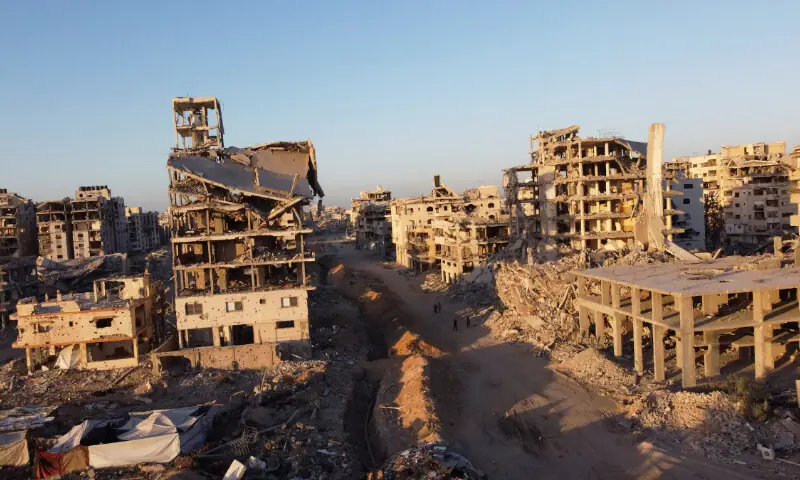 A drone view shows the destruction in a residential neighbourhood in Gaza City, October 25, 2025. &mdash; Reuters