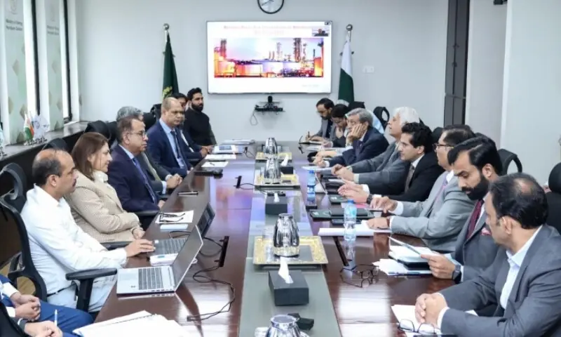 Federal Minister for Petroleum Ali Pervaiz Malik chairs a high-level meeting with CEOs of oil refineries to review the upgradation refinery policy on May 11. &mdash; PID