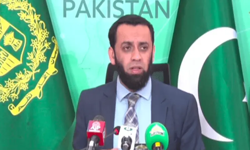 In this file photo, Information Minister Attaullah Tarar addresses a press conference in Islamabad. &mdash; DawnNewsTV/File