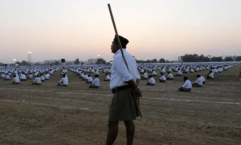 Volunteers of the Hindu nationalist organisation Rashtriya Swayamsevak Sangh (RSS) take part in a drill on the last day of their three-day workers' meeting in Ahmedabad, India on January 4, 2015. &mdash; Reuters/File
