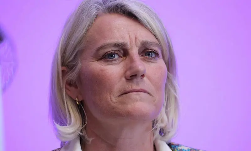 French Health Minister Stephanie Rist looks on during a press conference to assess the situation regarding the hantavirus, in Paris, France on May 12, 2026. &mdash; AFP