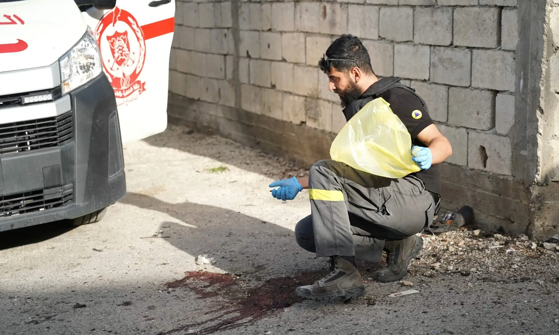 A Lebanese first responder searches the site of an Israeli strike that targeted first aid responders as they were attending to a wounded person in the southern Lebanese city of Nabatieh on May 12, 2026. &mdash;AFP