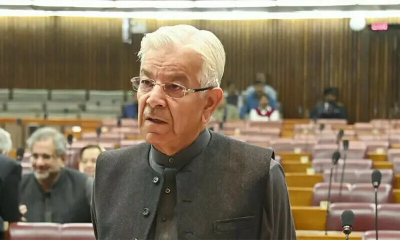 Defence Minister Khawaja Asif addresses the National Assembly on Feb 24, 2023. &mdash; X/NAofPakistan/File