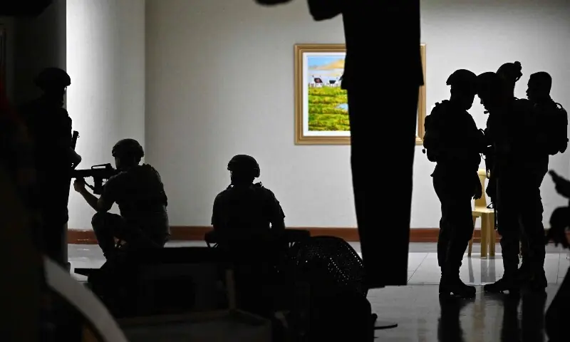 Philippine troops exchange gunfire inside the Senate of the Philippines in Pasay, Metro Manila on May 13, 2026. — AFP Philippine troops exchange gunfire inside the Senate of the Philippines in Pasay, Metro Manila on May 13, 2026. — AFP