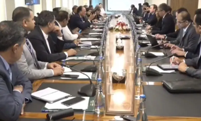 Finance Minister Muhammad Aurangzeb chairs a meeting with the visiting IMF mission led by Mission Chief Iva Petrova in Islamabad. —photo courtesy @@PakTVGlobal/X Finance Minister Muhammad Aurangzeb chairs a meeting with the visiting IMF mission led by Mission Chief Iva Petrova in Islamabad. —photo courtesy @@PakTVGlobal/X