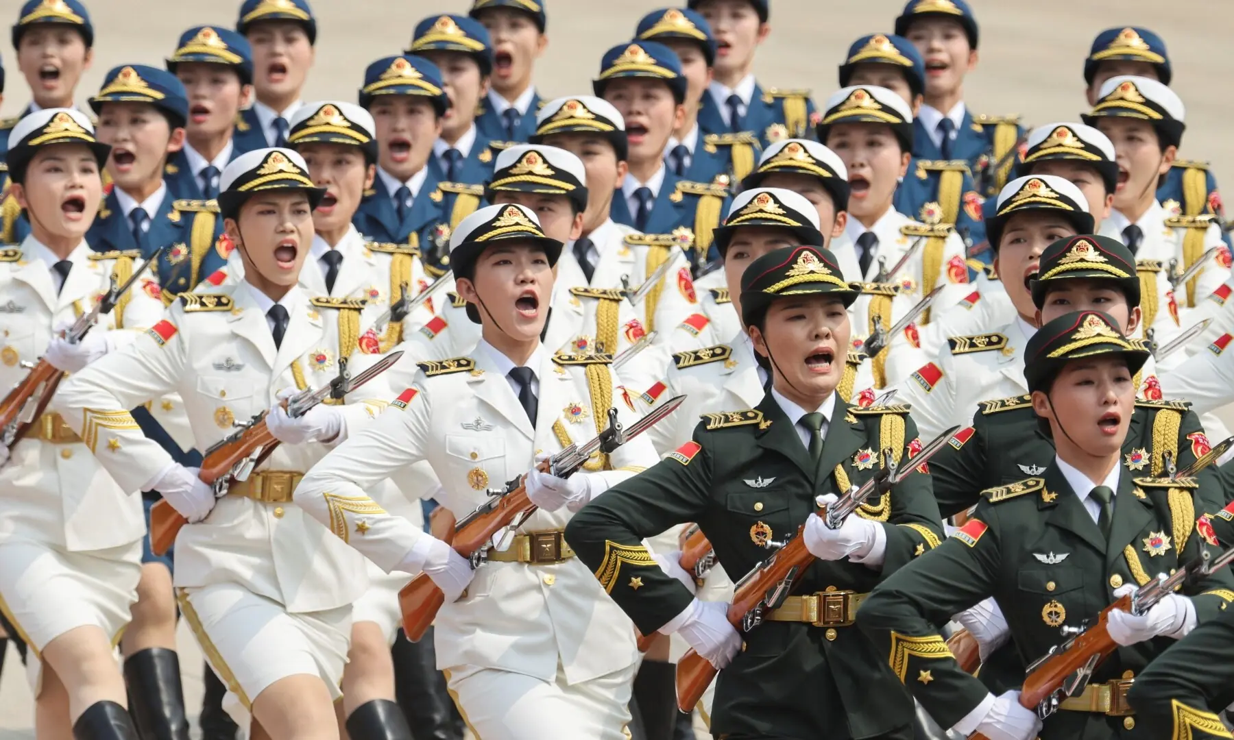 Chinese People&rsquo;s Liberation Army (PLA) honour guards march on the day of the welcome ceremony for US President Donald Trump by Chinese President Xi Jinping at the Great Hall of the People in Beijing, China May 14, 2026. &mdash;Reuters