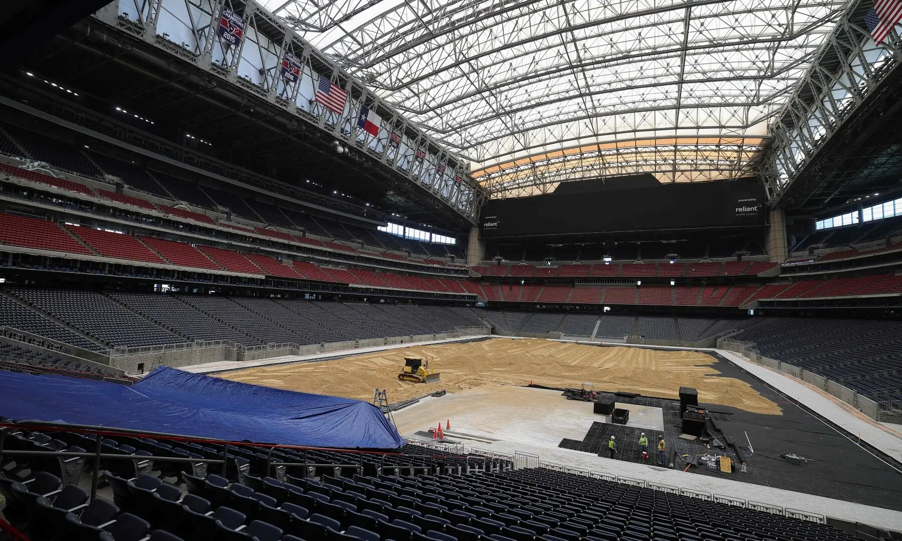 Workers prepare the foundation for installation of the pitch at Houston Stadium on May 13, 2026 in Houston, Texas. Houston Stadium, officially named NRG Stadium, will host seven matches during the 2026 FIFA World Cup. &mdash;AFP