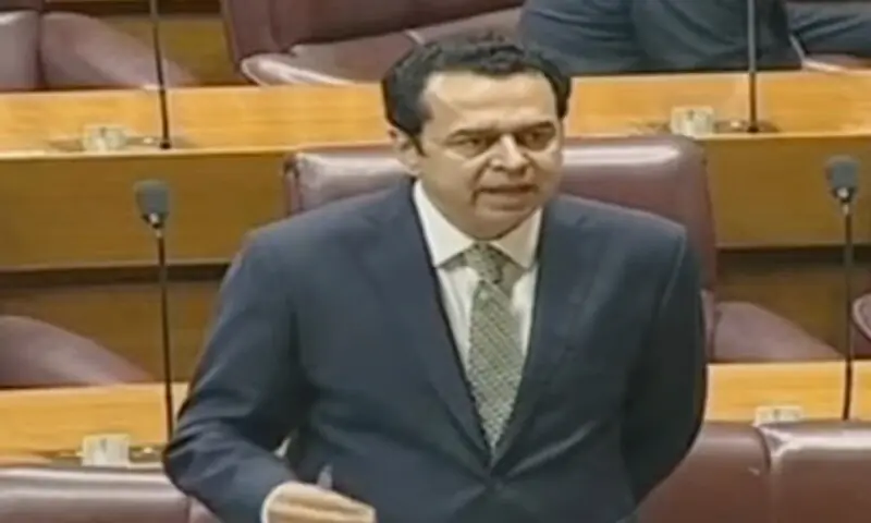 Minister of State for Interior Tallal Chaudhry speaks during a National Assembly session on May 14. — DawnNewsTV Minister of State for Interior Tallal Chaudhry speaks during a National Assembly session on May 14. — DawnNewsTV