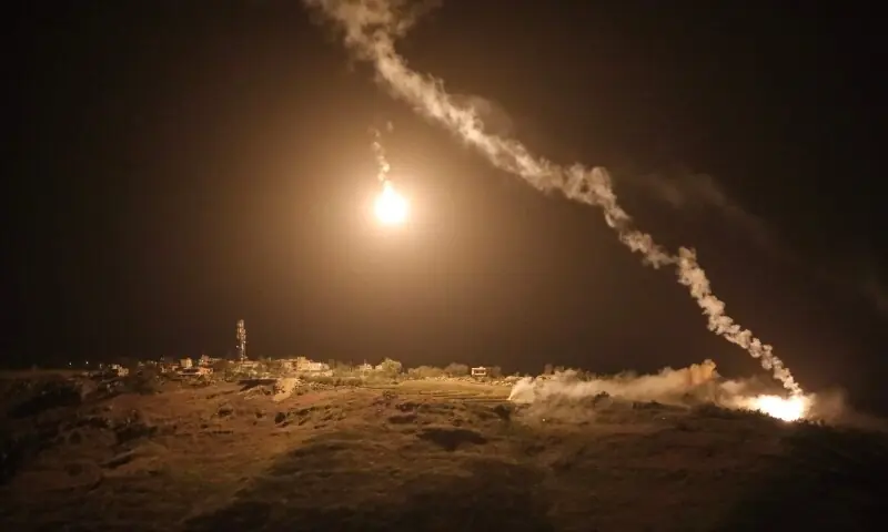 A photograph taken from the southern area of Marjayoun shows flares fired by the Israeli military descending over the village of Arnoun late on May 13, 2026. — AFP A photograph taken from the southern area of Marjayoun shows flares fired by the Israeli military descending over the village of Arnoun late on May 13, 2026. — AFP
