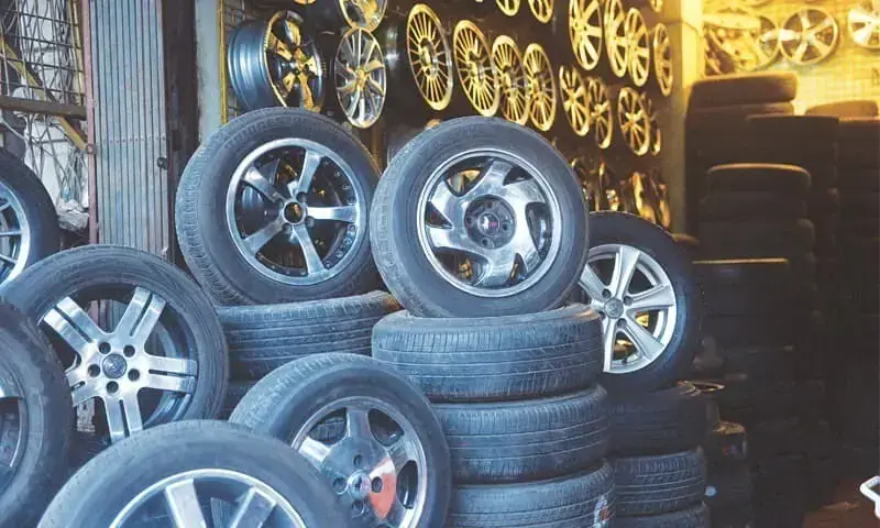 This photo shows tyres displayed at a local shop. — Photo courtesy: Shazia Hassan/File This photo shows tyres displayed at a local shop. — Photo courtesy: Shazia Hassan/File