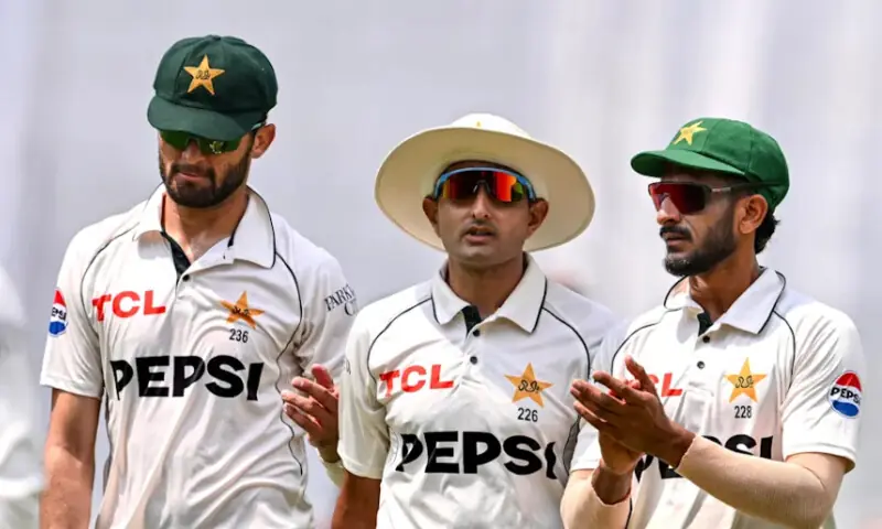 Pakistan Test fast bowlers, Shaheen Afridi, Muhammad Abbas, and Hassan Ali. &mdash; Photo via ICC's website.
