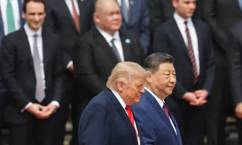 US President Donald Trump participates in a welcome ceremony with Chinese President Xi Jinping at the Great Hall of the People in Beijing, China, May 14, 2026. &mdash; Reuters