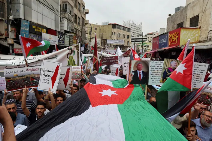 PEOPLE rally to mark the 78th Nakba anniversary, in Amman.&mdash;Reuters