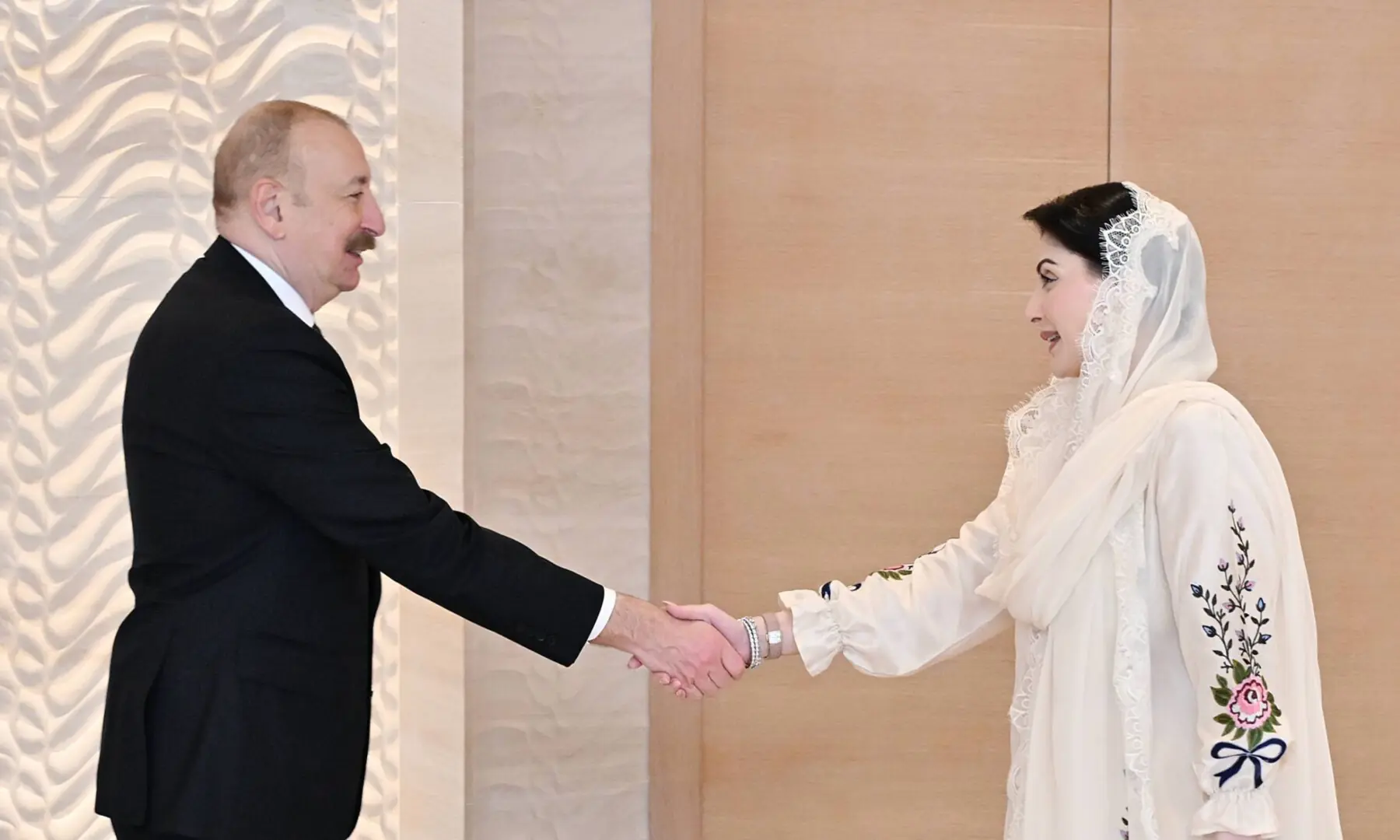Punjab Chief Minister Maryam Nawaz shakes hands with Azerbaijan President Ilham Aliyev in Baku on May 17, 2026. &mdash; courtesy Azerbaijan presidency
