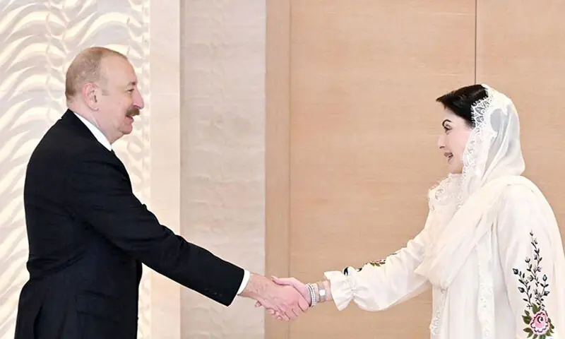 CM Maryam Nawaz shakes hand with Azerbaijan President Ilham Aliyev in Baku. — Handout CM Maryam Nawaz shakes hand with Azerbaijan President Ilham Aliyev in Baku. — Handout