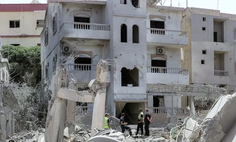 First responders inspect damage following Israeli bombardment on the village of Deir Qanoun al-Nahr in southern Lebanon on May 17, 2026. &mdash; AFP
