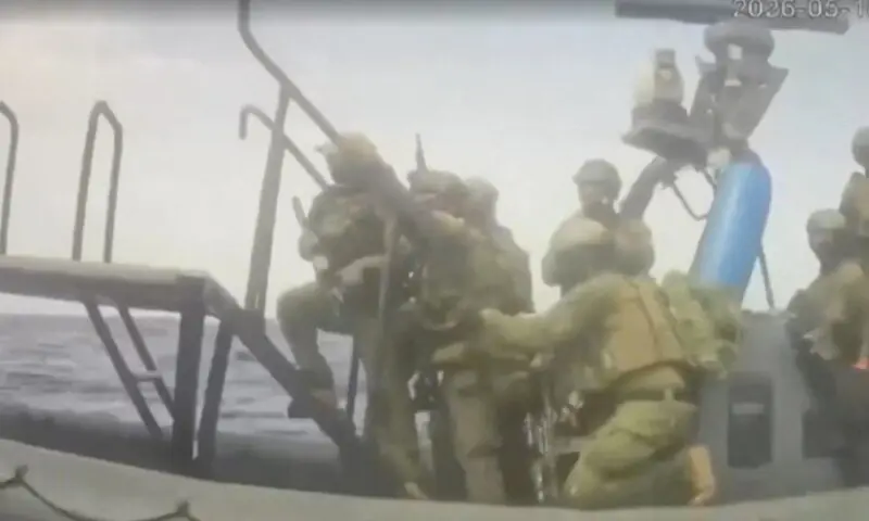 An Israeli naval boat intercepts the Global Sumud Flotilla en route to Gaza, in an attempt to deliver aid, at sea on May 18, 2026. &mdash;Reuters
