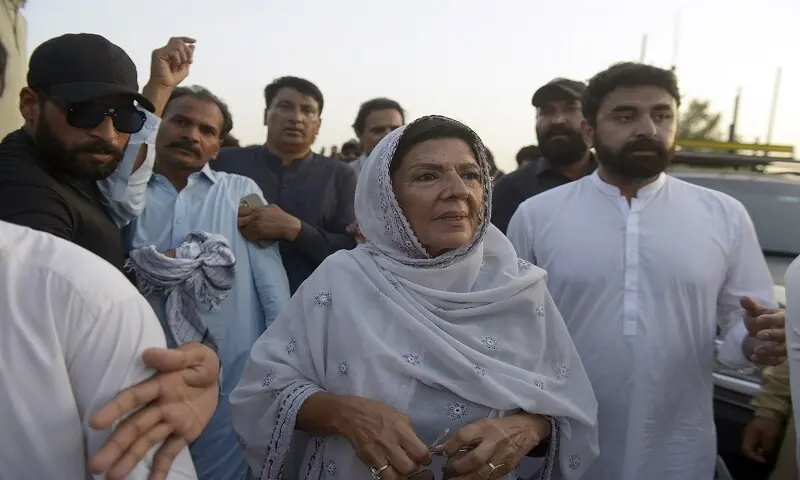 Imran's sister at the protest near Adiala jail. — Mohammad Asim Imran's sister at the protest near Adiala jail. — Mohammad Asim