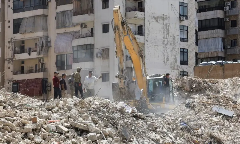 Work to clear debris progresses at the site of a previous Israeli strike in the southern suburbs in Beirut, Lebanon, May 19, 2026. &mdash;AFP