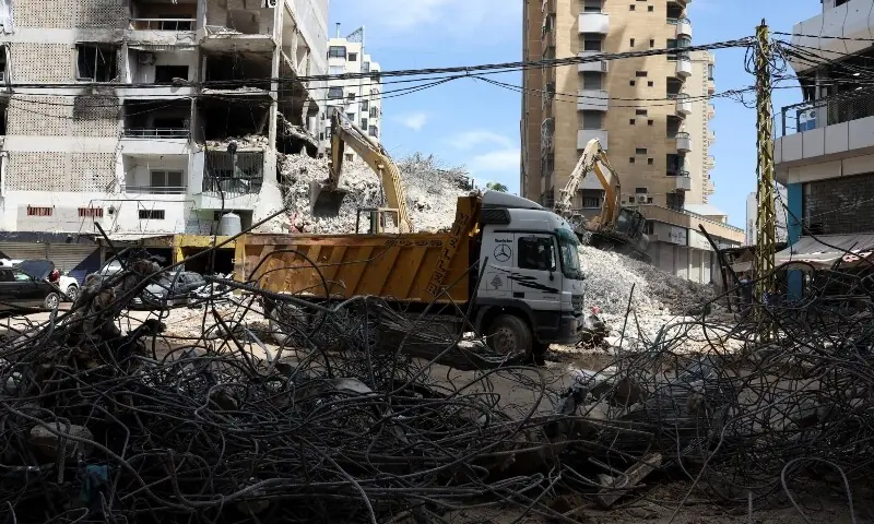 Work to clear debris progresses at the site of a previous Israeli strike in the southern suburbs in Beirut, Lebanon, May 19, 2026. &mdash;AFP