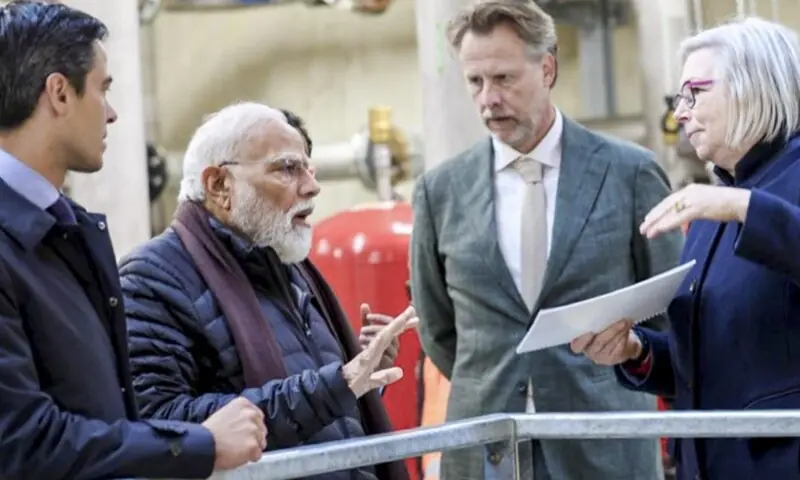 In this image posted on May 17, 2026, Prime Minister Narendra Modi with his Netherlands counterpart Rob Jetten during a visit to Afsluitdijk Dam, in Netherlands. — Photo: @MEAIndia/X via PTI Photo In this image posted on May 17, 2026, Prime Minister Narendra Modi with his Netherlands counterpart Rob Jetten during a visit to Afsluitdijk Dam, in Netherlands. — Photo: @MEAIndia/X via PTI Photo