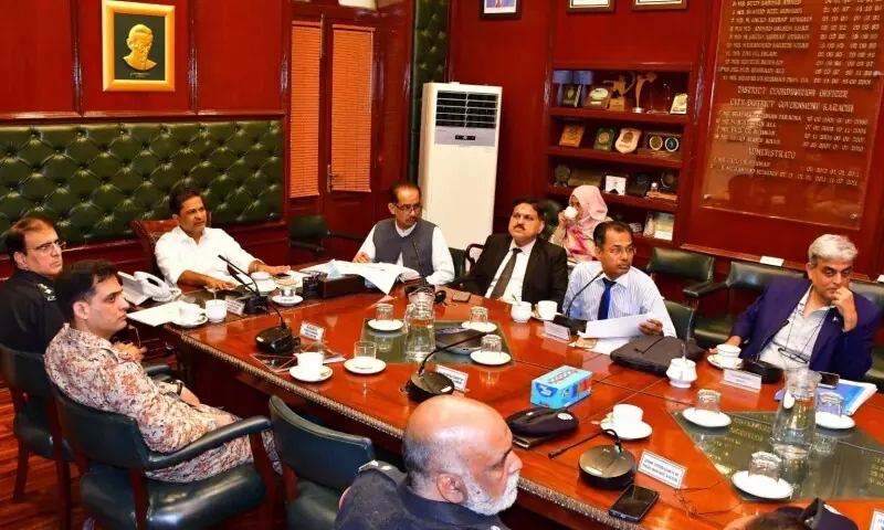 Commissioner Karachi Syed Hassan Naqvi chairs a meeting of senior officials from the stakeholder departments to review the progress of the Fire Safety Audit for the required buildings, in Karachi, May 21. —APP Commissioner Karachi Syed Hassan Naqvi chairs a meeting of senior officials from the stakeholder departments to review the progress of the Fire Safety Audit for the required buildings, in Karachi, May 21. —APP