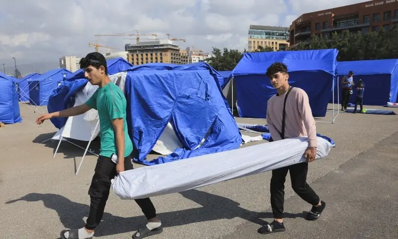 People set up tents at the Beirut waterfront, in Beirut, Lebanon, May 21, 2026. &mdash;Reuters