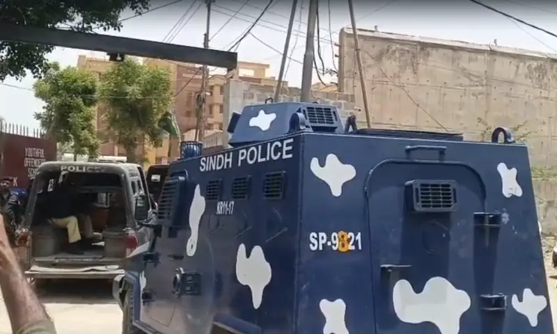 A police van arrives at Central Jail, where alleged drug queenpin Anmol alias Pinky was brought for a court appearance on May 22, 2026. &mdash; screengrab from video via author