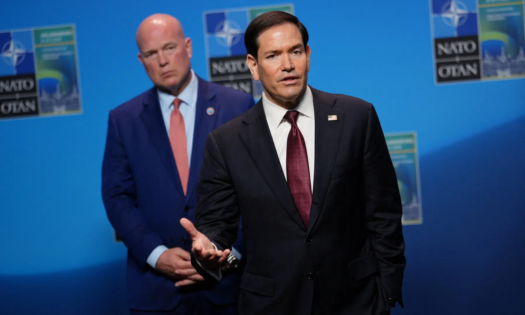 United States Secretary of State Marco Rubio speaks with journalists during a meeting of Nato foreign ministers in Helsingborg, Sweden on May 22, 2026. &mdash; Pool via Reuters