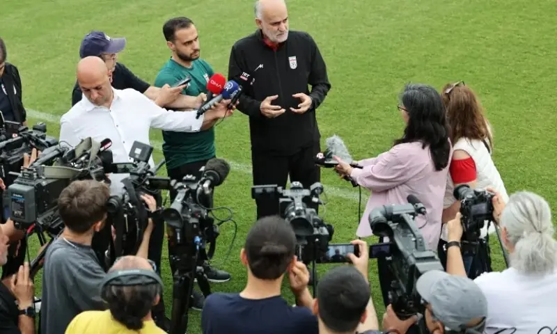 First vice president of Iran&rsquo;s Football Federation, Mahdi Mohammadnabi, addresses the media during a training session at the Iranian team&rsquo;s base camp in Antalya on May 19, 2026. &mdash;AFP