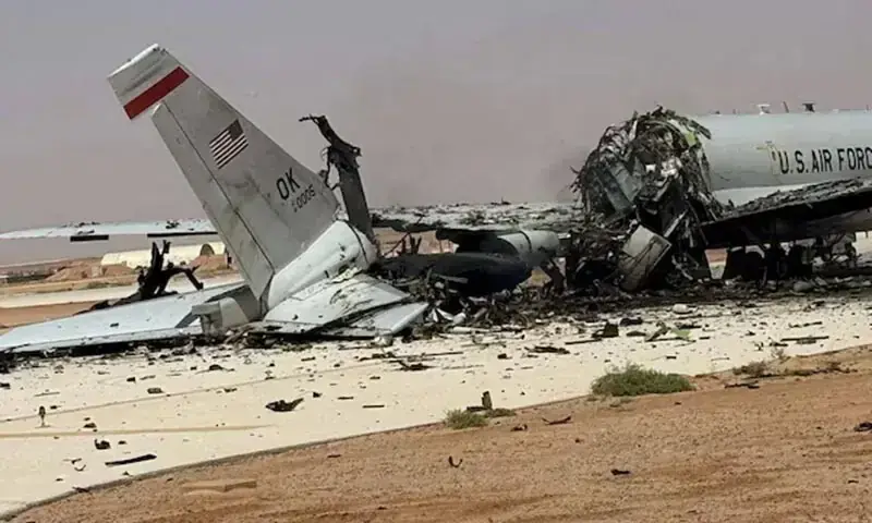A destroyed E-3 AWACS aircraft of the US Air Force. — AFP/File A destroyed E-3 AWACS aircraft of the US Air Force. — AFP/File