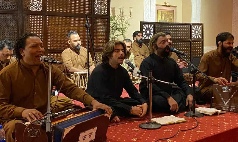 The Babar Ali Qawaal troupe performs at the ASG event. — Dawn The Babar Ali Qawaal troupe performs at the ASG event. — Dawn