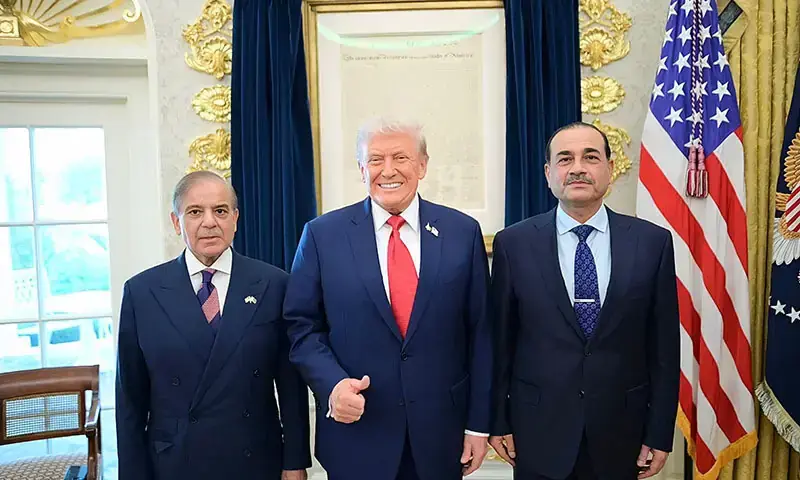 Prime Minister Shehbaz Sharif, Chief of Army Staff Field Marshal Asim Munir and US President Donald Trump hold a bilateral meeting in the Oval Office of the White House in Washington, DC on September 25, 2025. &mdash; Photo courtesy PMO