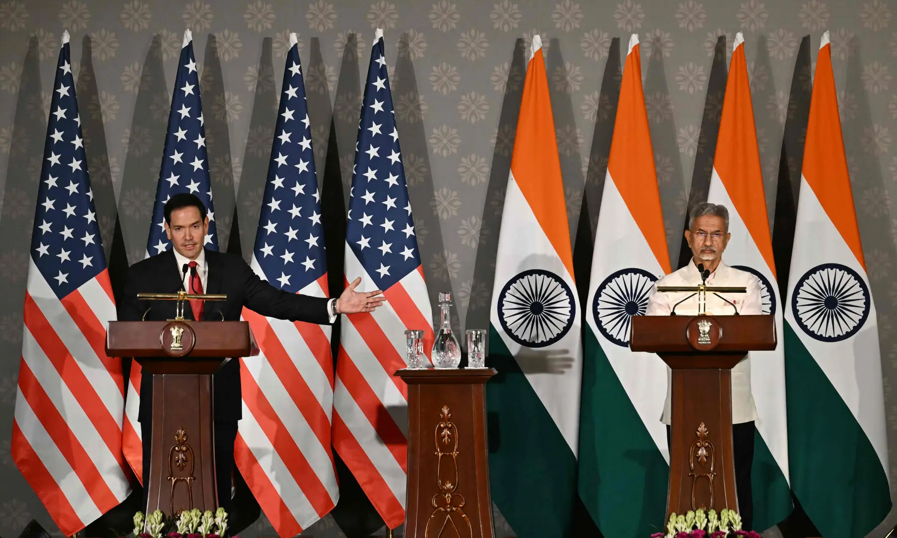 US Secretary of State Marco Rubio (L) addresses a joint press conference with India's Foreign Minister Subrahmanyam Jaishankar following their meeting at Hyderabad House in New Delhi on May 24, 2026. — AFP US Secretary of State Marco Rubio (L) addresses a joint press conference with India's Foreign Minister Subrahmanyam Jaishankar following their meeting at Hyderabad House in New Delhi on May 24, 2026. — AFP