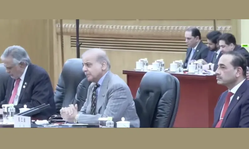 PM Shehbaz Sharif addresses delegation-level talks with Chinese Premier Li Qiang, in Beijing on May 25, 2026. &mdash; screengrab via X/GovtofPakistan